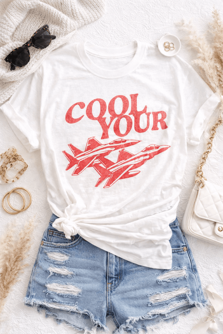 Plus/Reg Short Sleeve "Cool Your Jets " Graphic Tee - Freckled Poppy