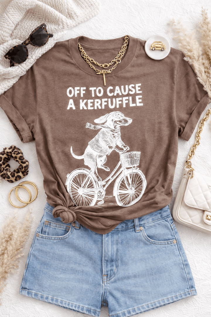 Plus/Reg Short Sleeve Espresso "Off To Cause a Kerfuffle" Graphic Tee - Freckled Poppy