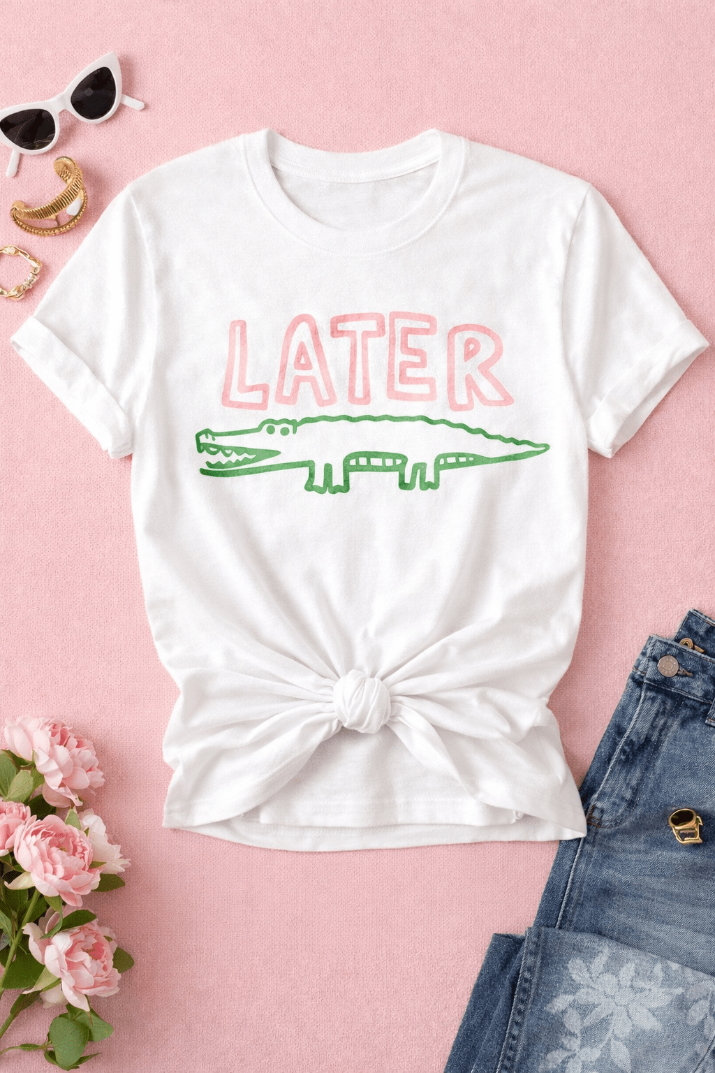 Plus/Reg Short Sleeve "Later Gator" Graphic Tee - Freckled Poppy
