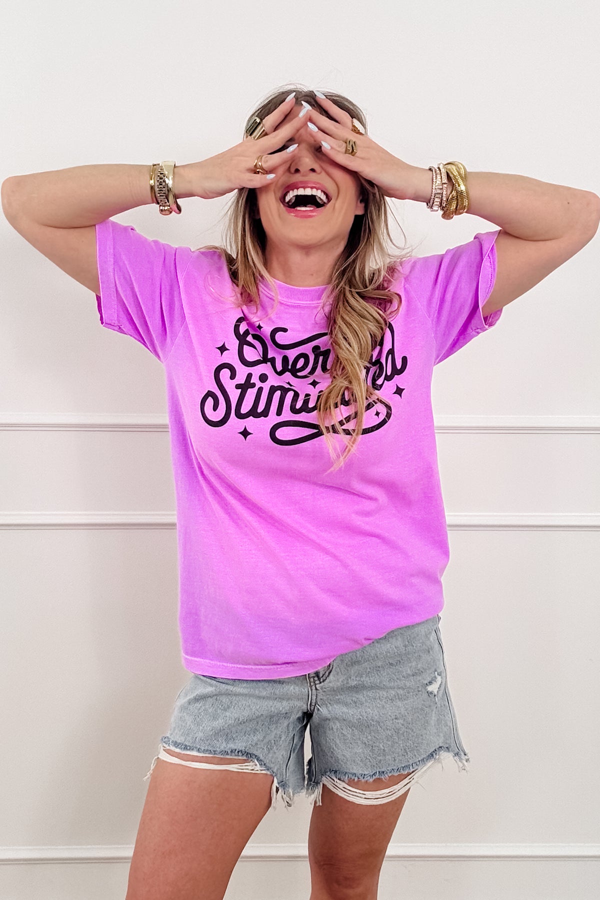 Plus/Reg Short Sleeve "Over Stimulated" Graphic Tee - Freckled Poppy
