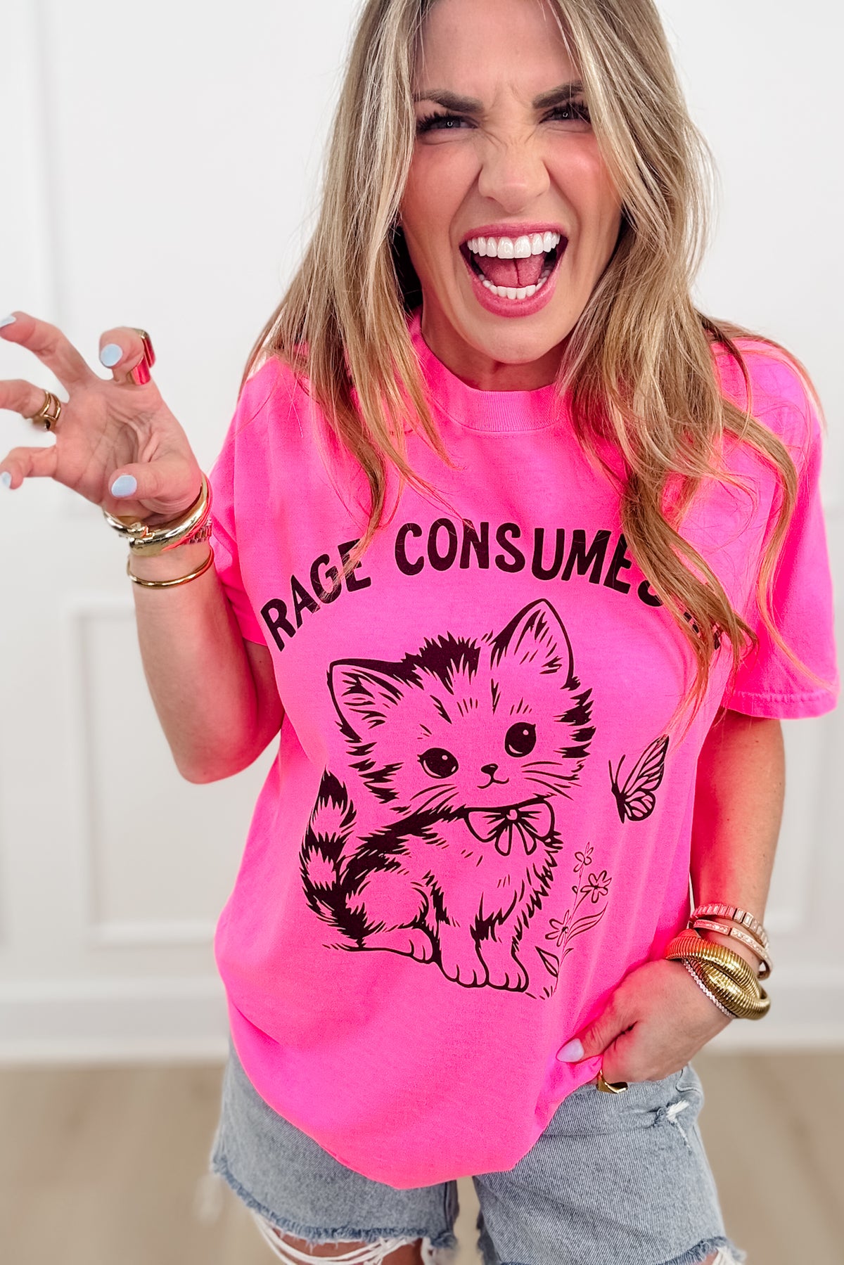 Plus/Reg Short Sleeve "Rage Consumes Me" Graphic Tee - Freckled Poppy