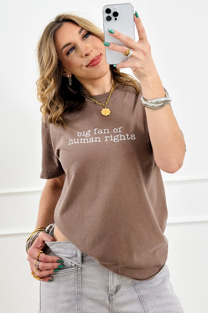Plus/Reg Short Sleeve Espresso "Big Fan of Human Rights" Graphic Tee - Freckled Poppy