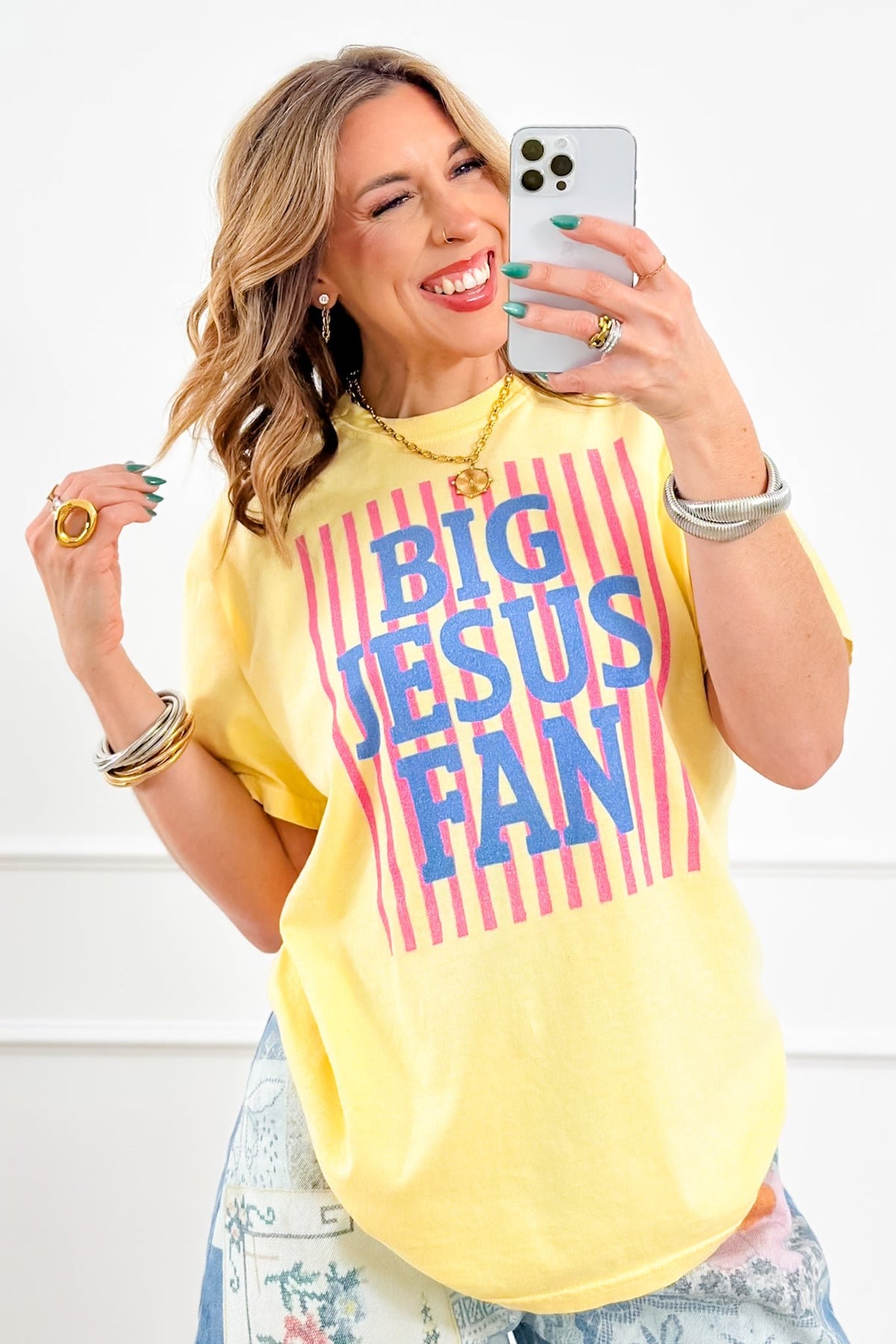 Plus/Reg Short Sleeve "Big Jesus Fan" Graphic Tee - Freckled Poppy