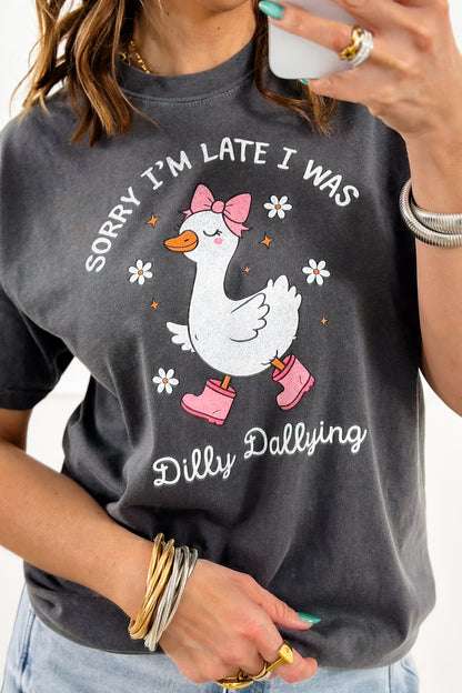 Plus/Reg Short Sleeve "Sorry I'm Late" Graphic Tee - Freckled Poppy