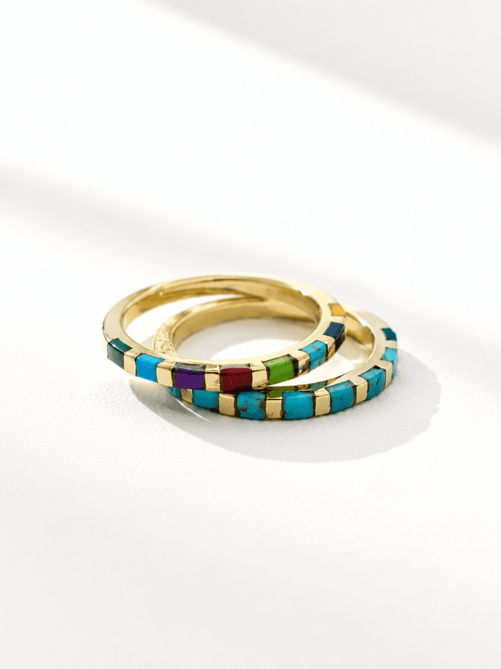 BOHO SOL Brass Mini Inlaid Stacker Ring - Freckled Poppy