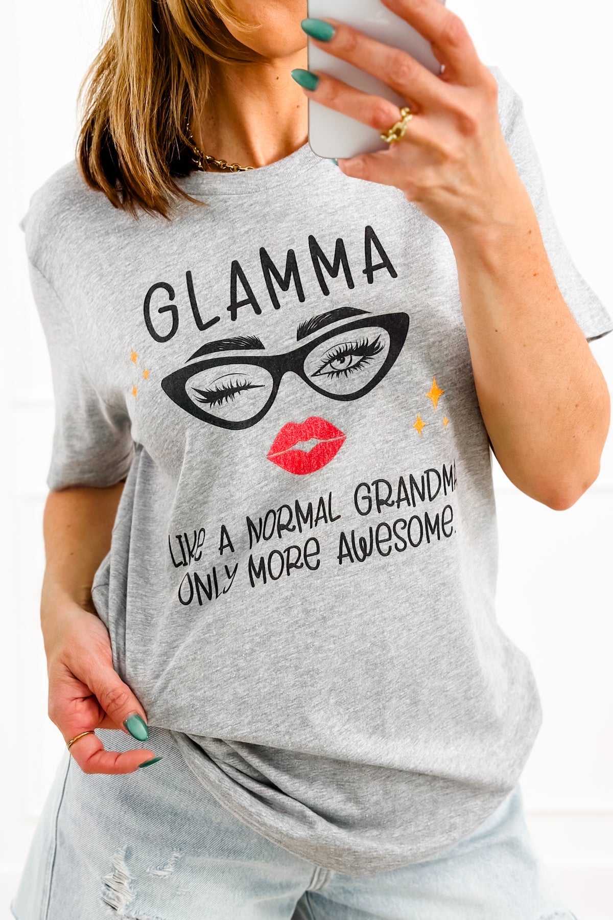Plus/Reg Short Sleeve "Glamma" Graphic Tee - Freckled Poppy