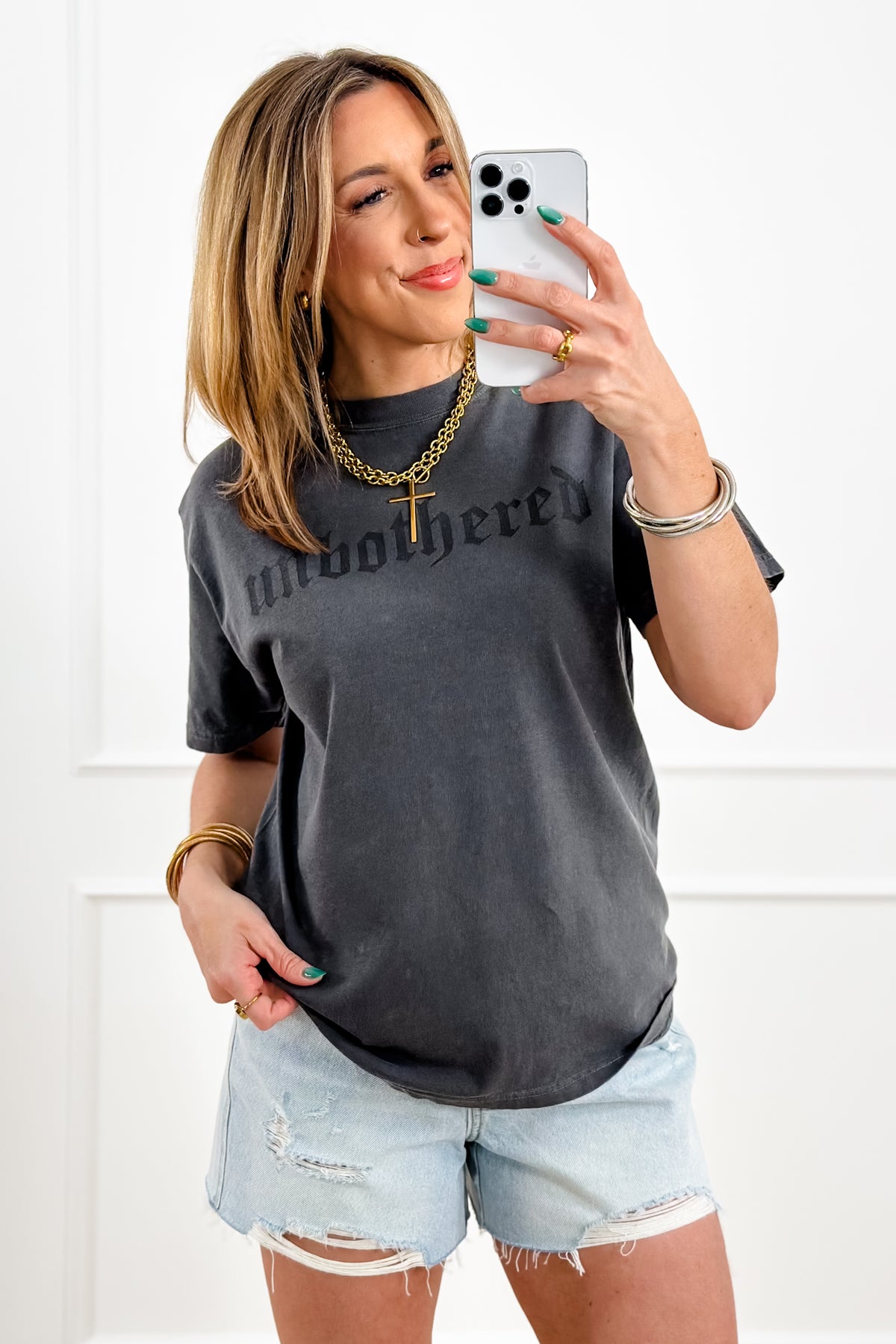 Plus/Reg Short Sleeve "Unbothered" Graphic Tee - Freckled Poppy