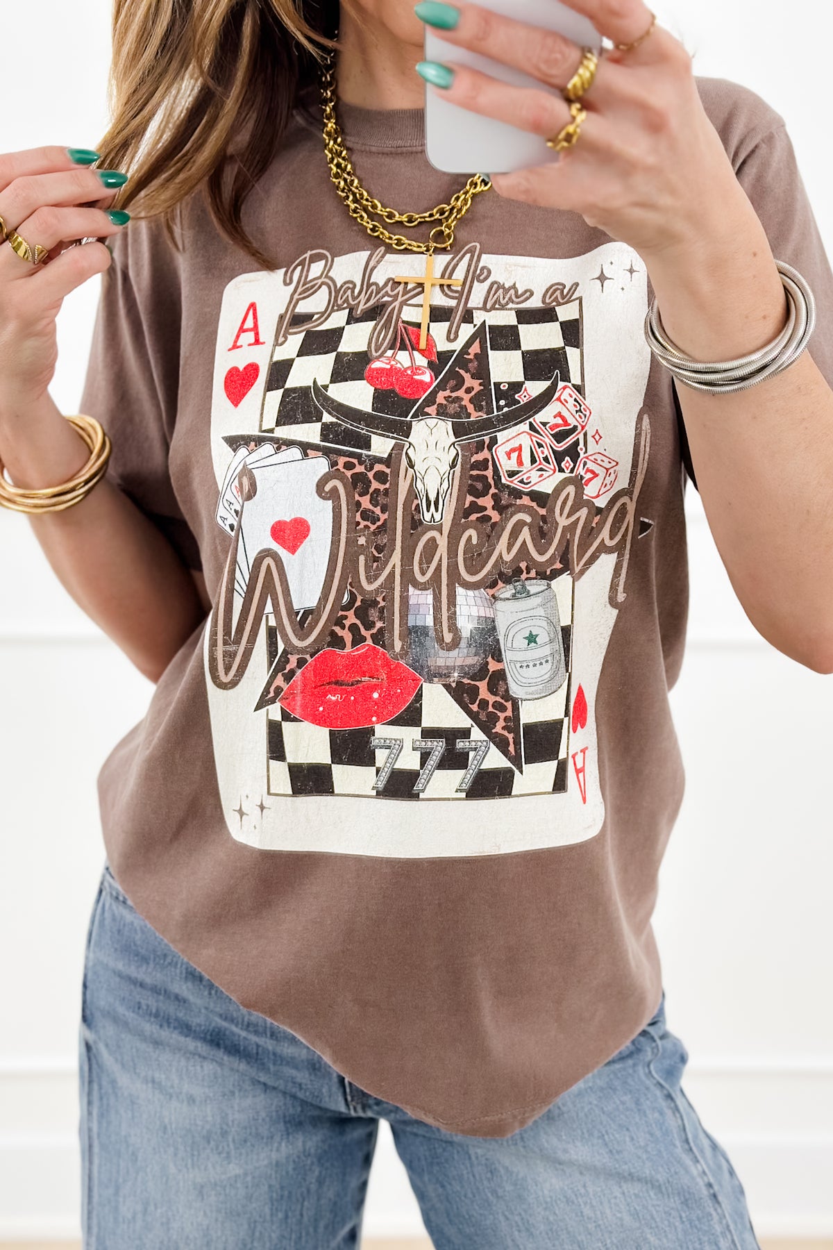 Plus/Reg Short Sleeve "Baby, I'm A Wild Card" Graphic Tee - Freckled Poppy