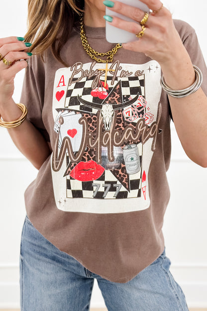 Plus/Reg Short Sleeve "Baby, I'm A Wild Card" Graphic Tee - Freckled Poppy