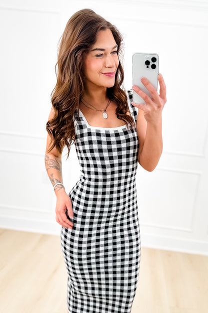 Plus/Reg Gingham Knit Sleeveless Square Neck Midi Dress - Freckled Poppy