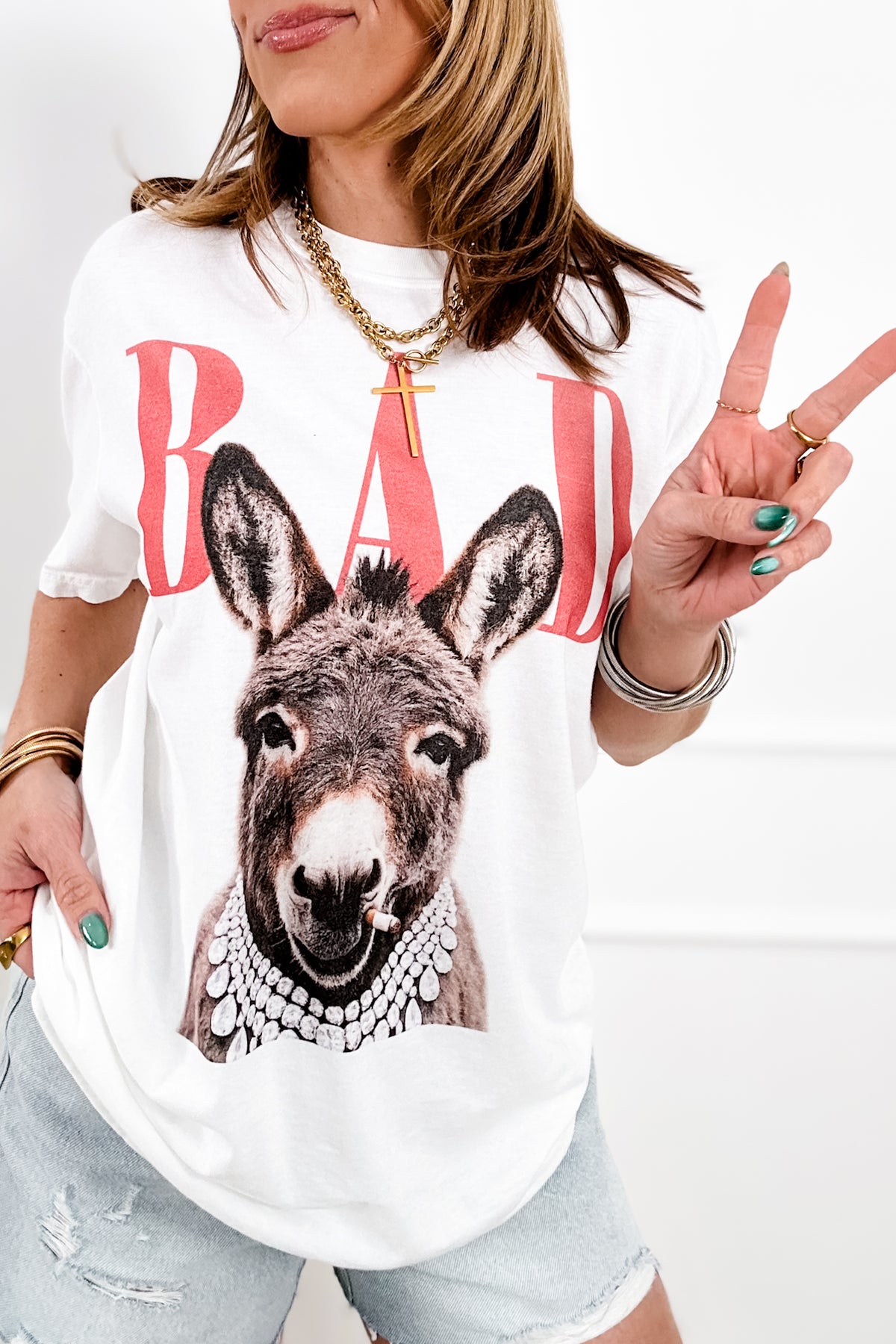 Plus/Reg Short Sleeve "Bad A**" Graphic Tee - Freckled Poppy