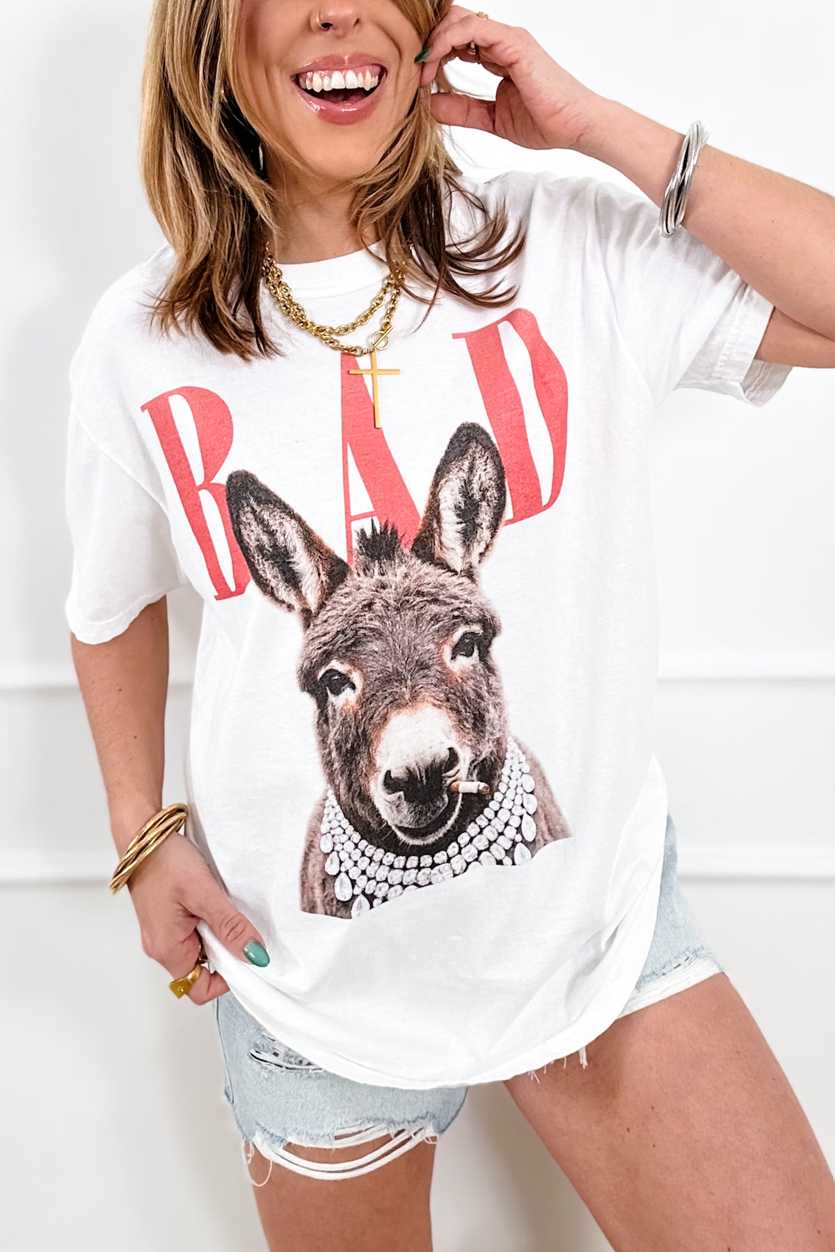 Plus/Reg Short Sleeve "Bad A**" Graphic Tee - Freckled Poppy