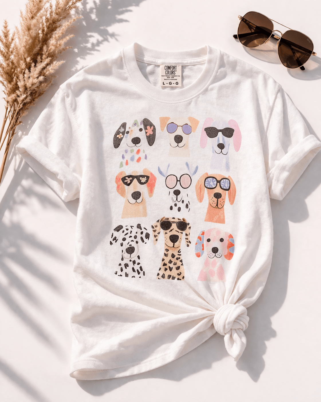 Plus/Reg Short Sleeve Dog Print Graphic Tee - Freckled Poppy