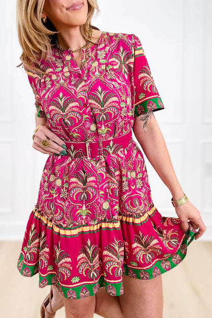 Tropical Print Short Sleeve Button Down Midi Dress - Freckled Poppy