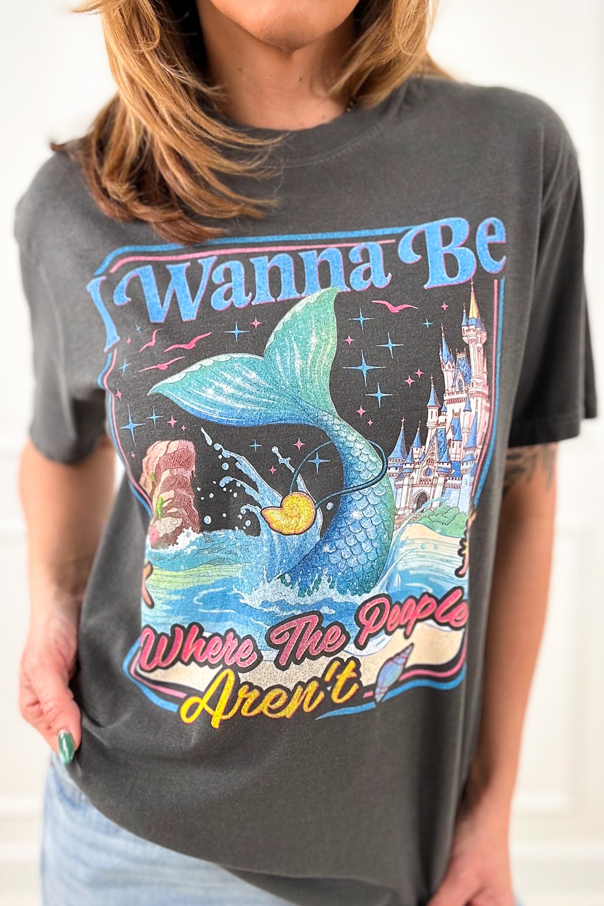 Plus/Reg Short Sleeve Dark Grey "I Wanna Be, Where the People Aren't" Graphic Tee - Freckled Poppy