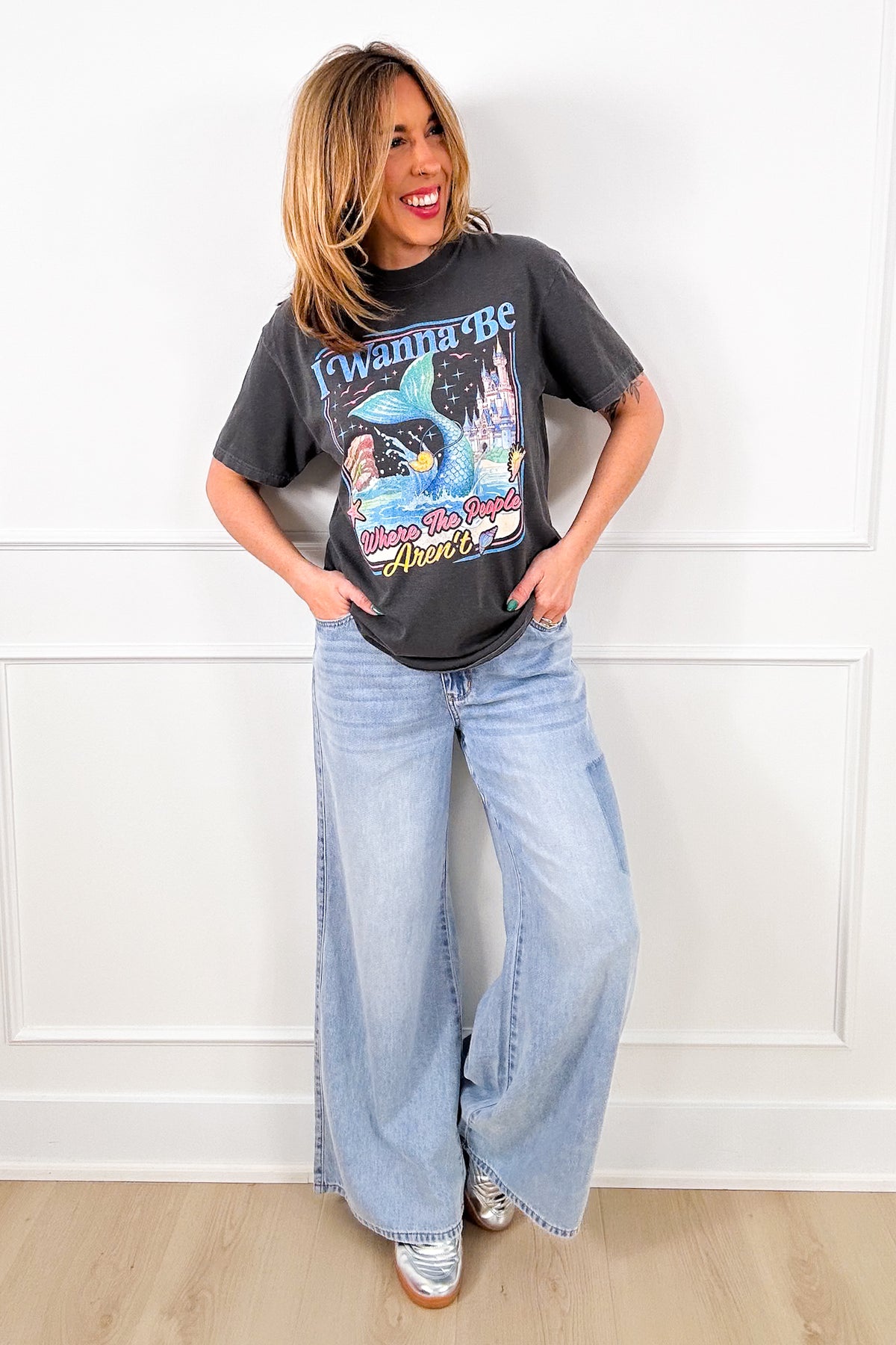 Plus/Reg Short Sleeve Dark Grey "I Wanna Be, Where the People Aren't" Graphic Tee - Freckled Poppy