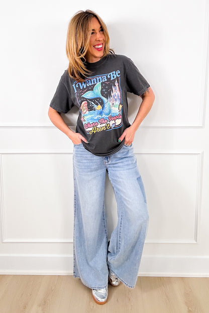 Plus/Reg Short Sleeve Dark Grey "I Wanna Be, Where the People Aren't" Graphic Tee - Freckled Poppy