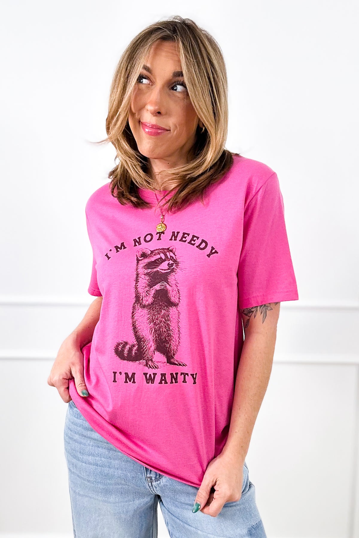 Plus/Reg Short Sleeve "I'm Not Needy, I'm Wanty" Graphic Tee - Freckled Poppy
