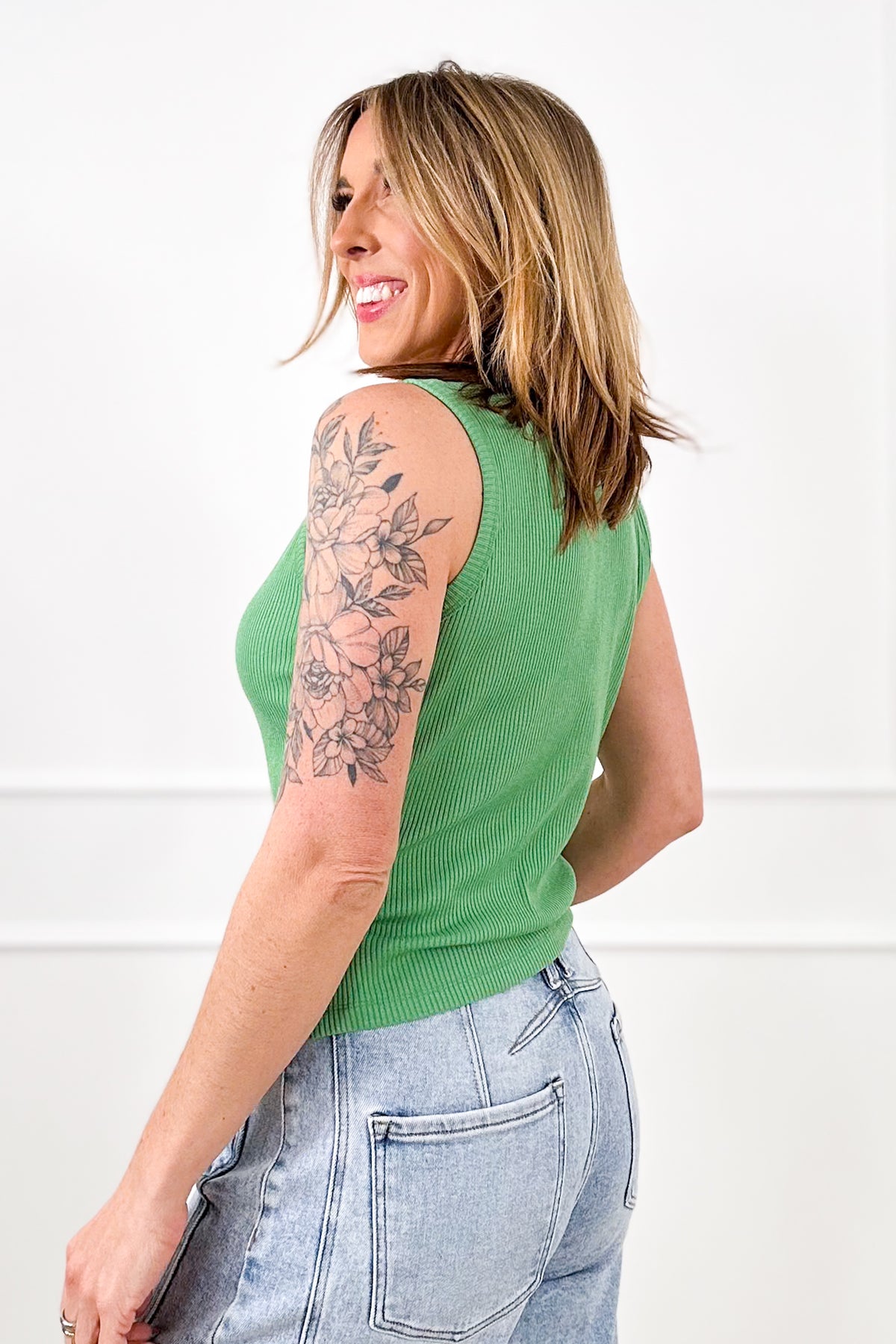 Ribbed Knit Button Down Tank Top - Freckled Poppy