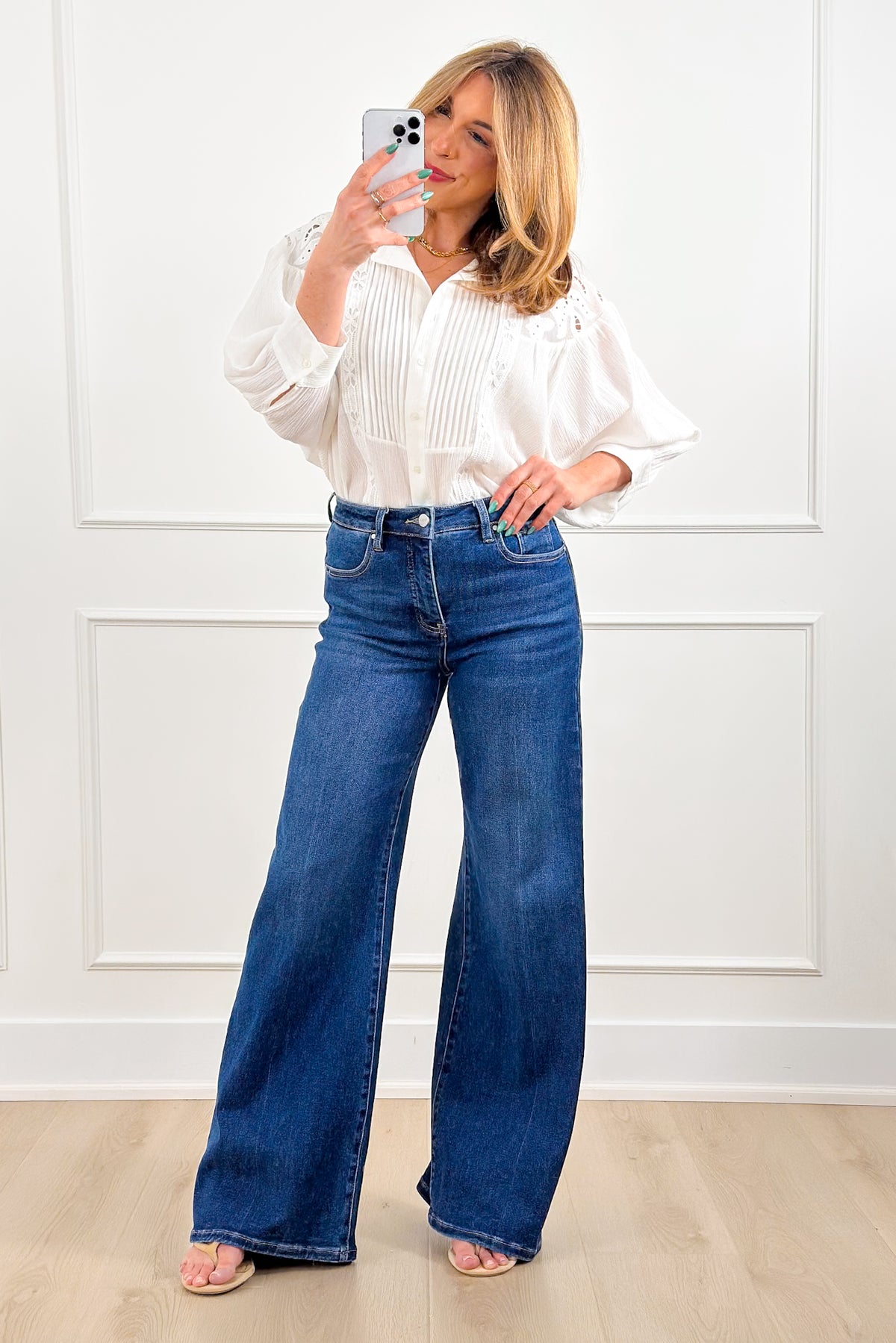 Ivory Dolman Sleeve Button Down Top with Lace Accent - Freckled Poppy