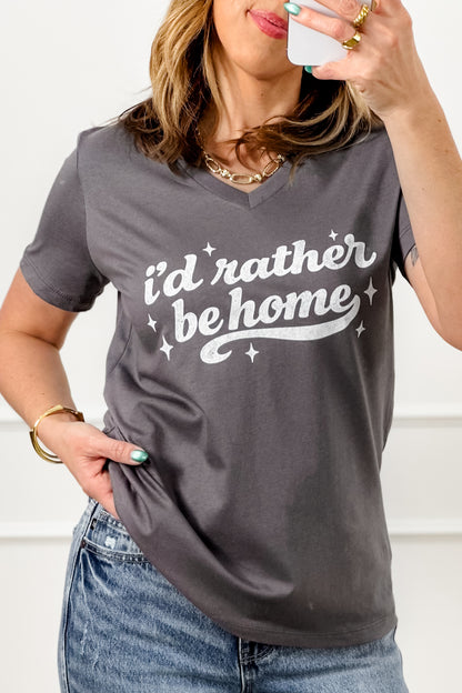 Plus/Reg Short Sleeve V-Neck "I'd Rather Be Home" Graphic Tee - Freckled Poppy