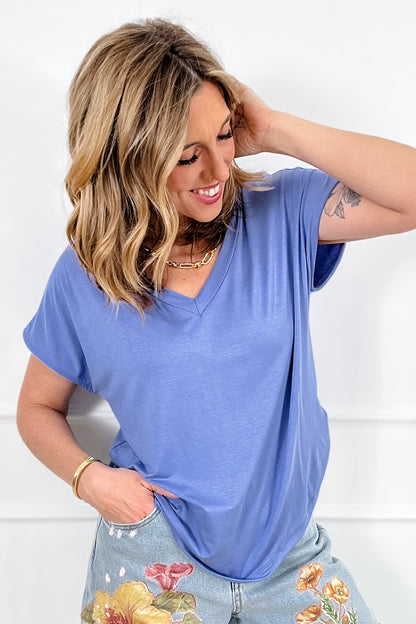 Plus/Reg Solid Relaxed Fit Short Sleeve V Neck Top - Freckled Poppy