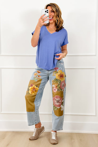 Plus/Reg Solid Relaxed Fit Short Sleeve V Neck Top - Freckled Poppy