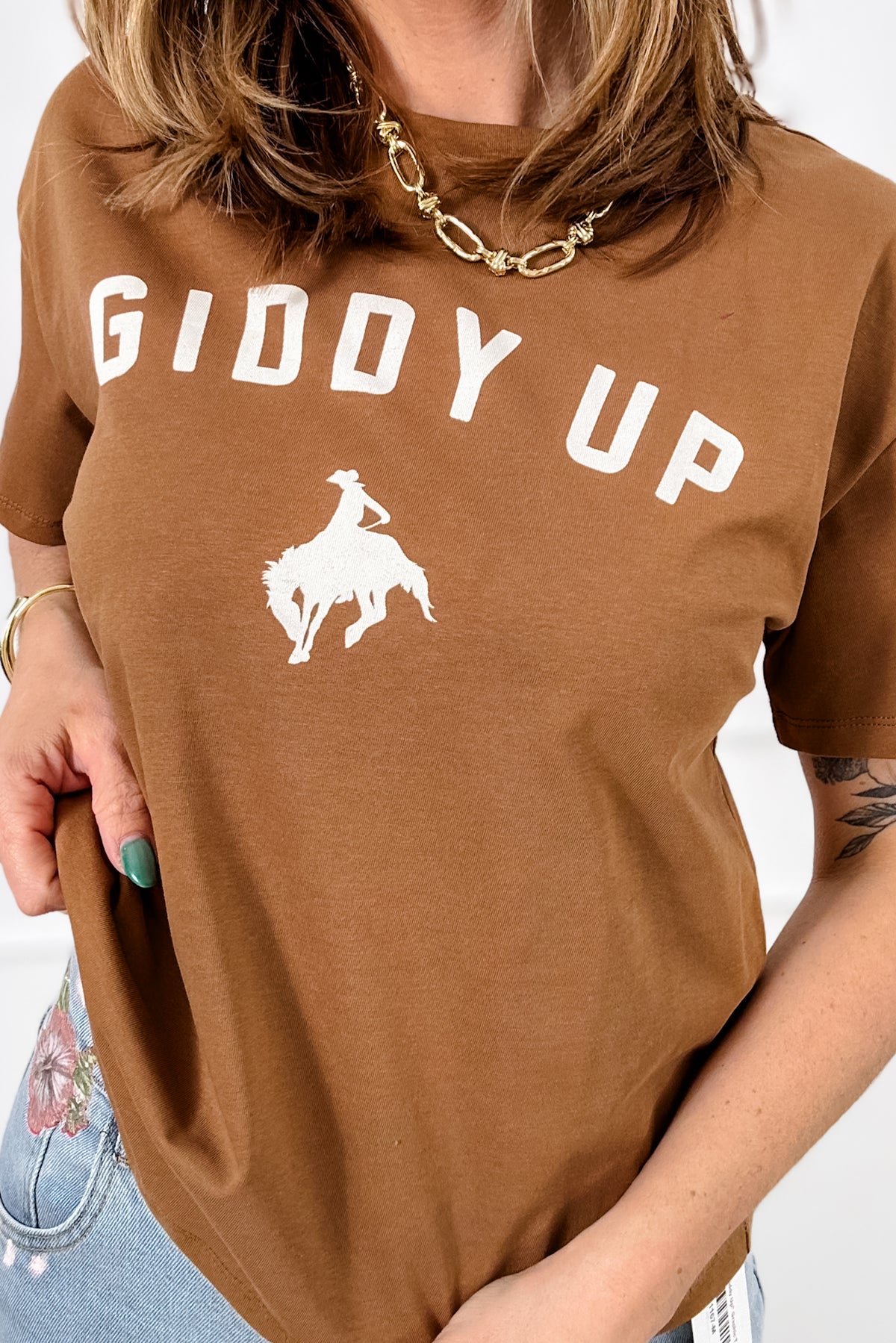 Short Sleeve "Giddy Up" Graphic Top - Freckled Poppy