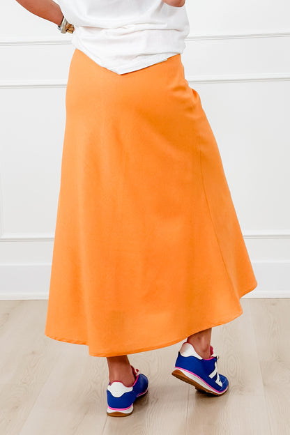 Linen Blend Elastic Waist A-Line Midi Skirt - Freckled Poppy