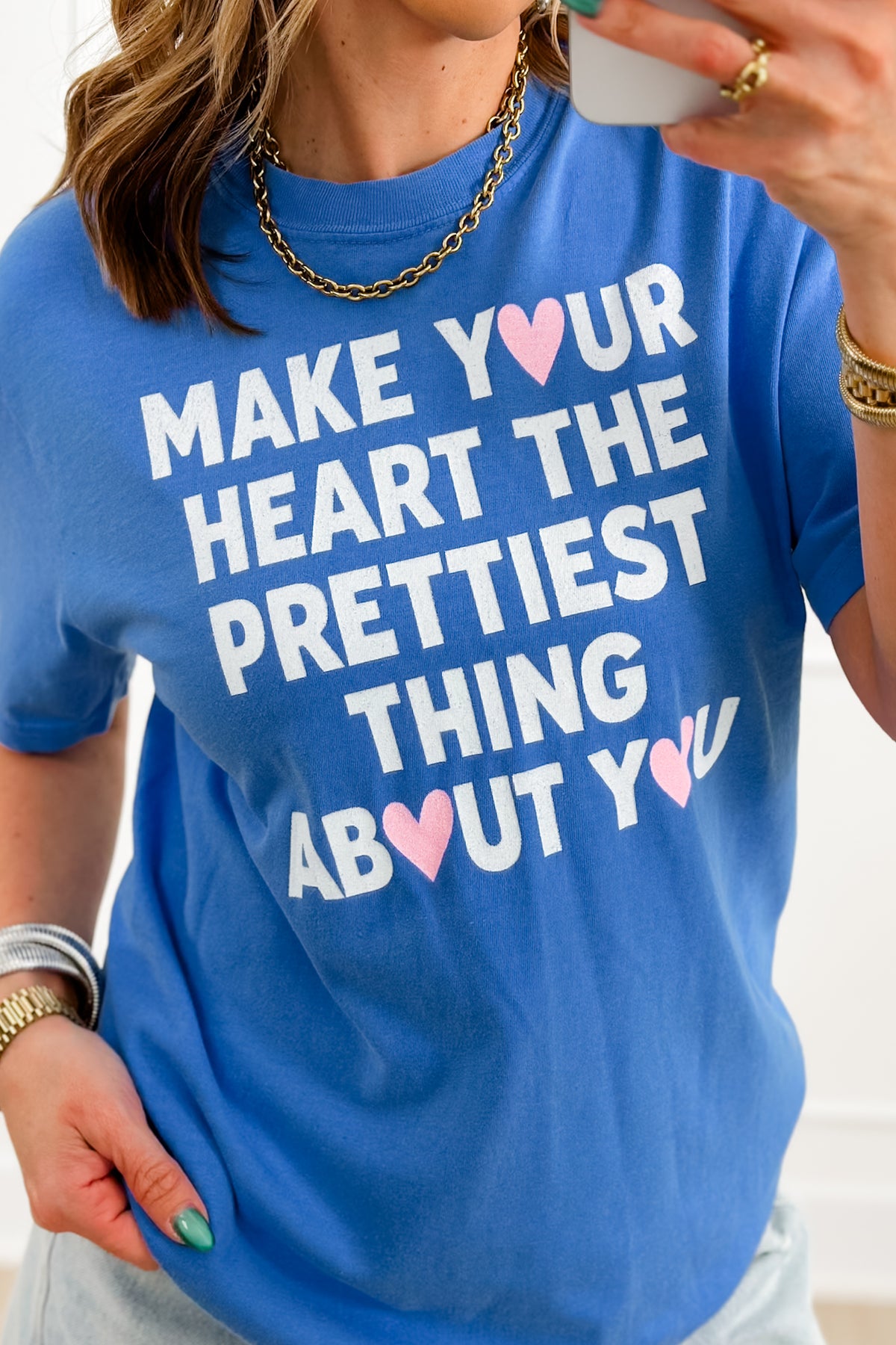 Plus/Reg Short Sleeve "Make Your Heart the Prettiest Thing About You" Graphic Tee - Freckled Poppy
