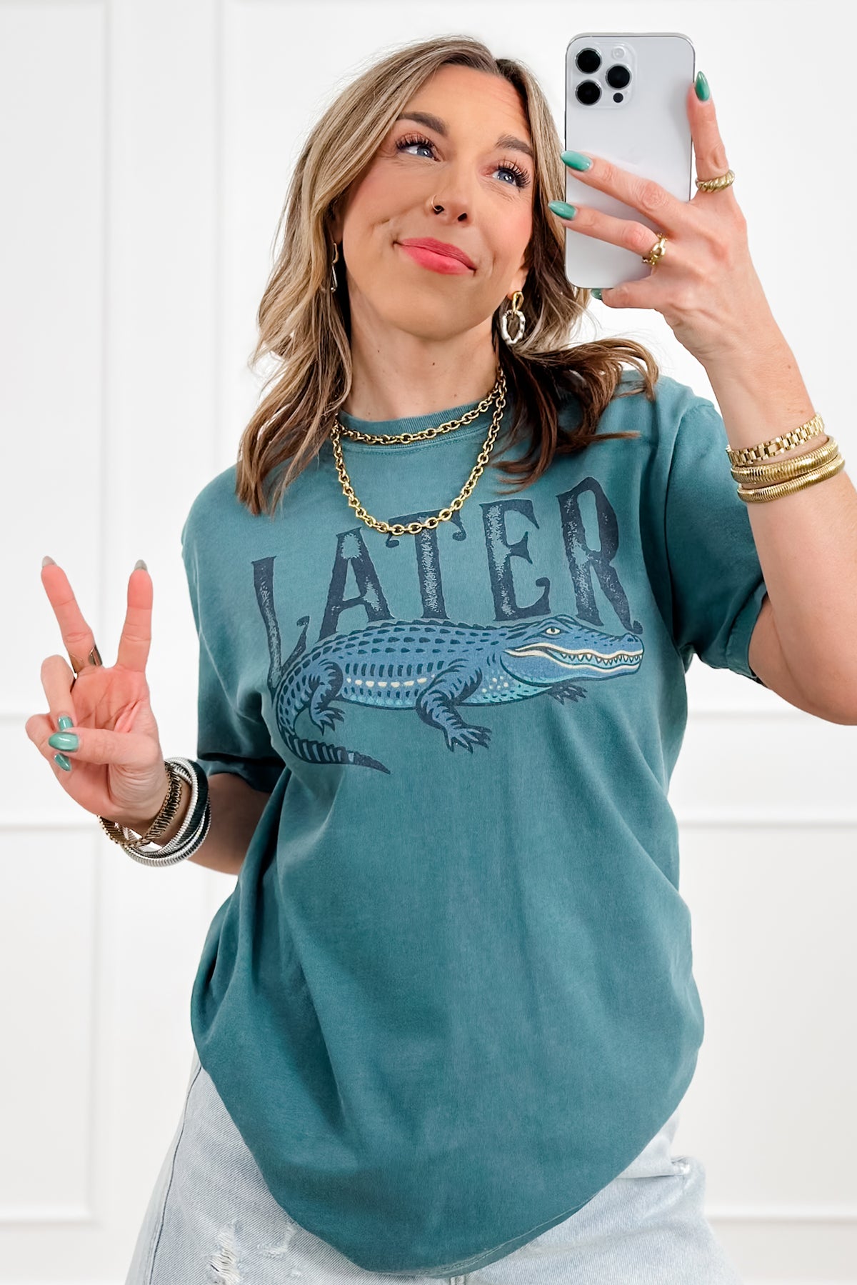 Plus/Reg Short Sleeve "Later Gator" Graphic Tee - Freckled Poppy