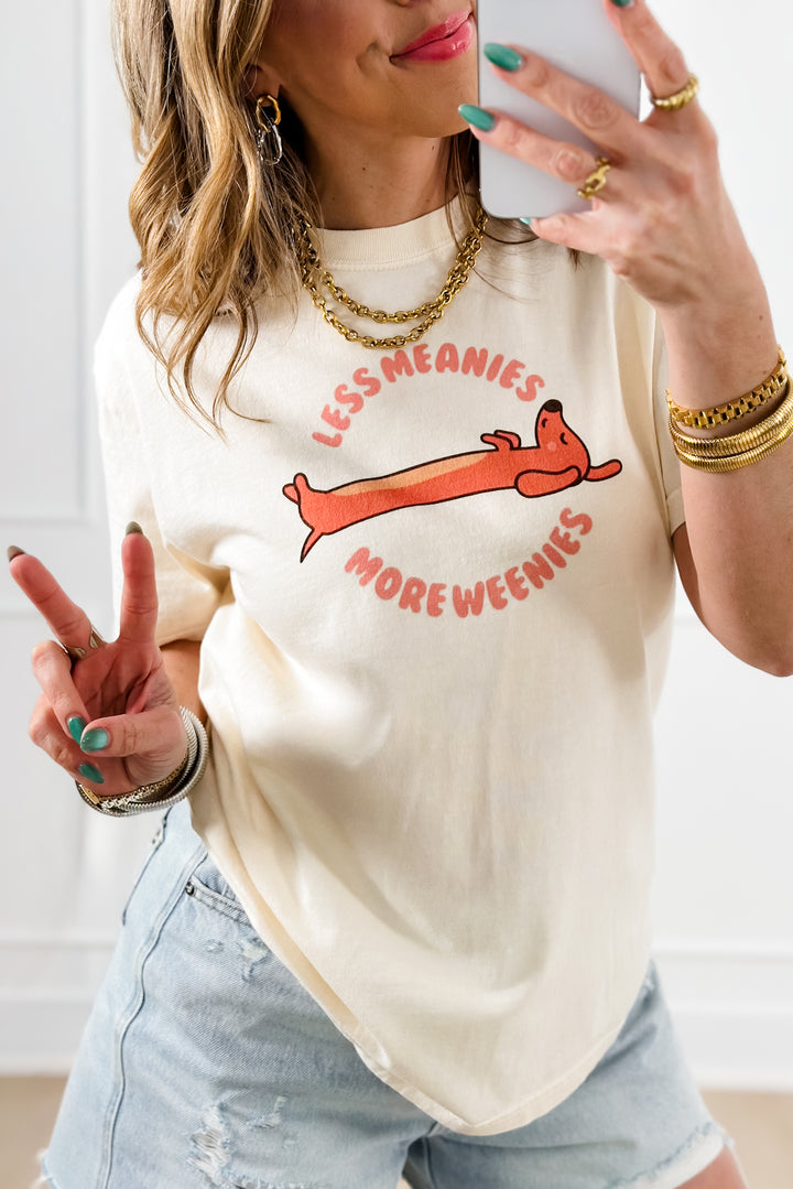 Plus/Reg Short Sleeve "Less Meanies More Weenies" Graphic Tee - Freckled Poppy