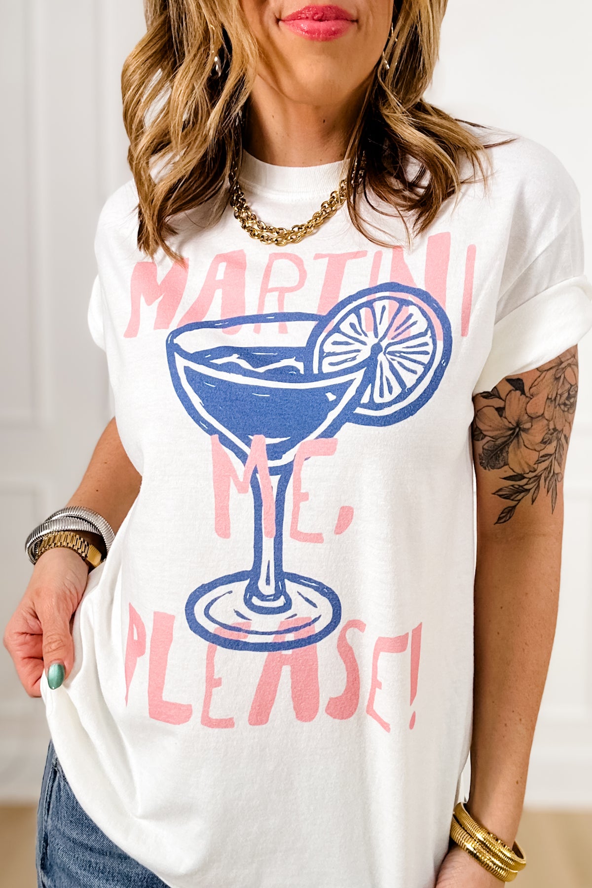 Plus/Reg Short Sleeve" Martini Please" Graphic Tee - Freckled Poppy
