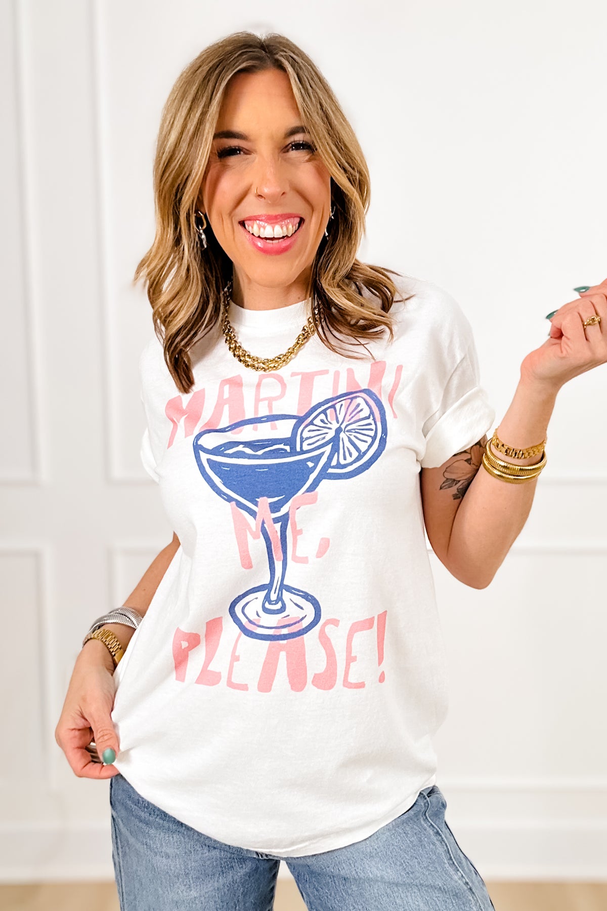 Plus/Reg Short Sleeve" Martini Please" Graphic Tee - Freckled Poppy