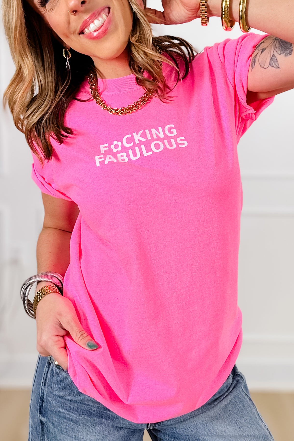 Plus/Reg Short Sleeve "F*cking Fabulous" Graphic Tee - Freckled Poppy