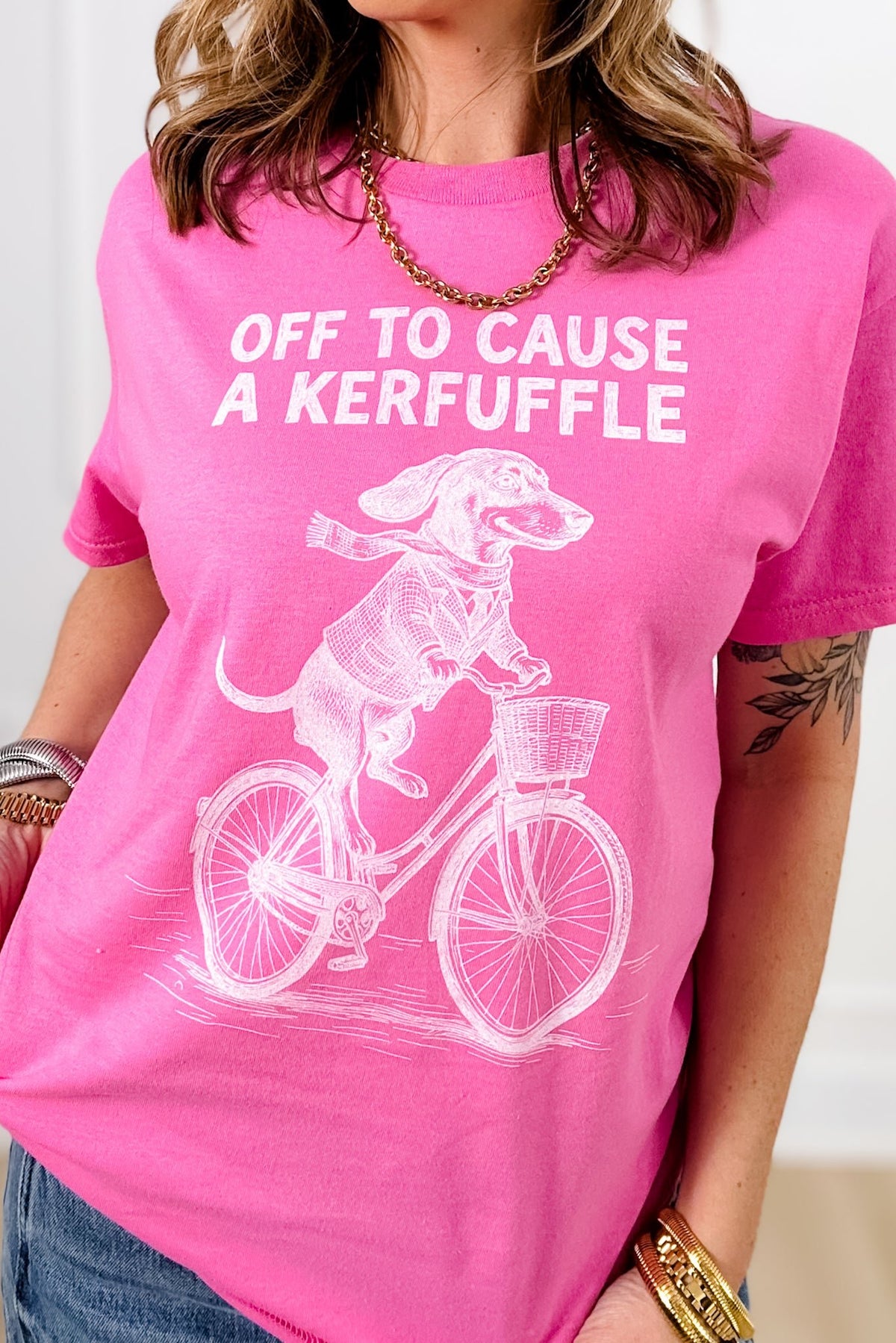 Plus/Reg Short Sleeve "Off To Cause a Kerfuffle" Graphic Tee - Freckled Poppy
