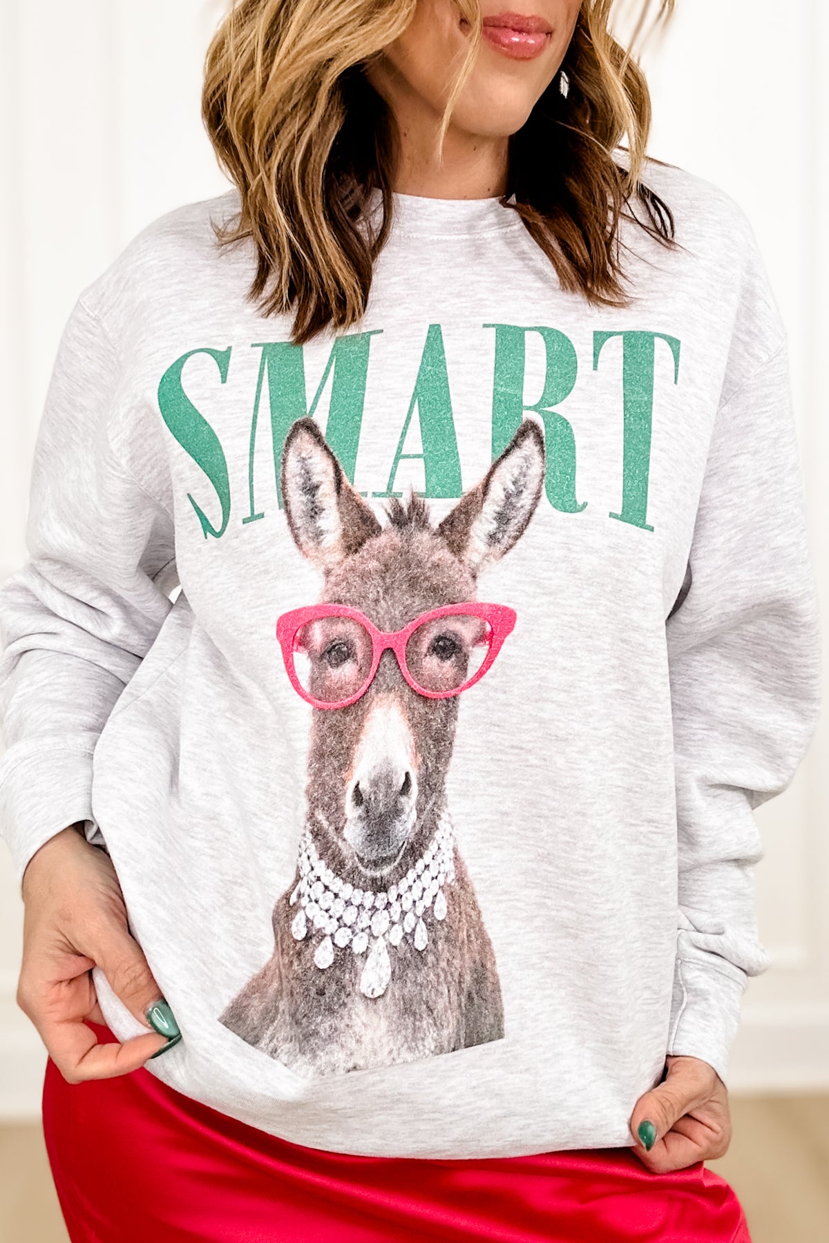 Plus/Reg Long Sleeve Smart A** Graphic Sweatshirt - Freckled Poppy