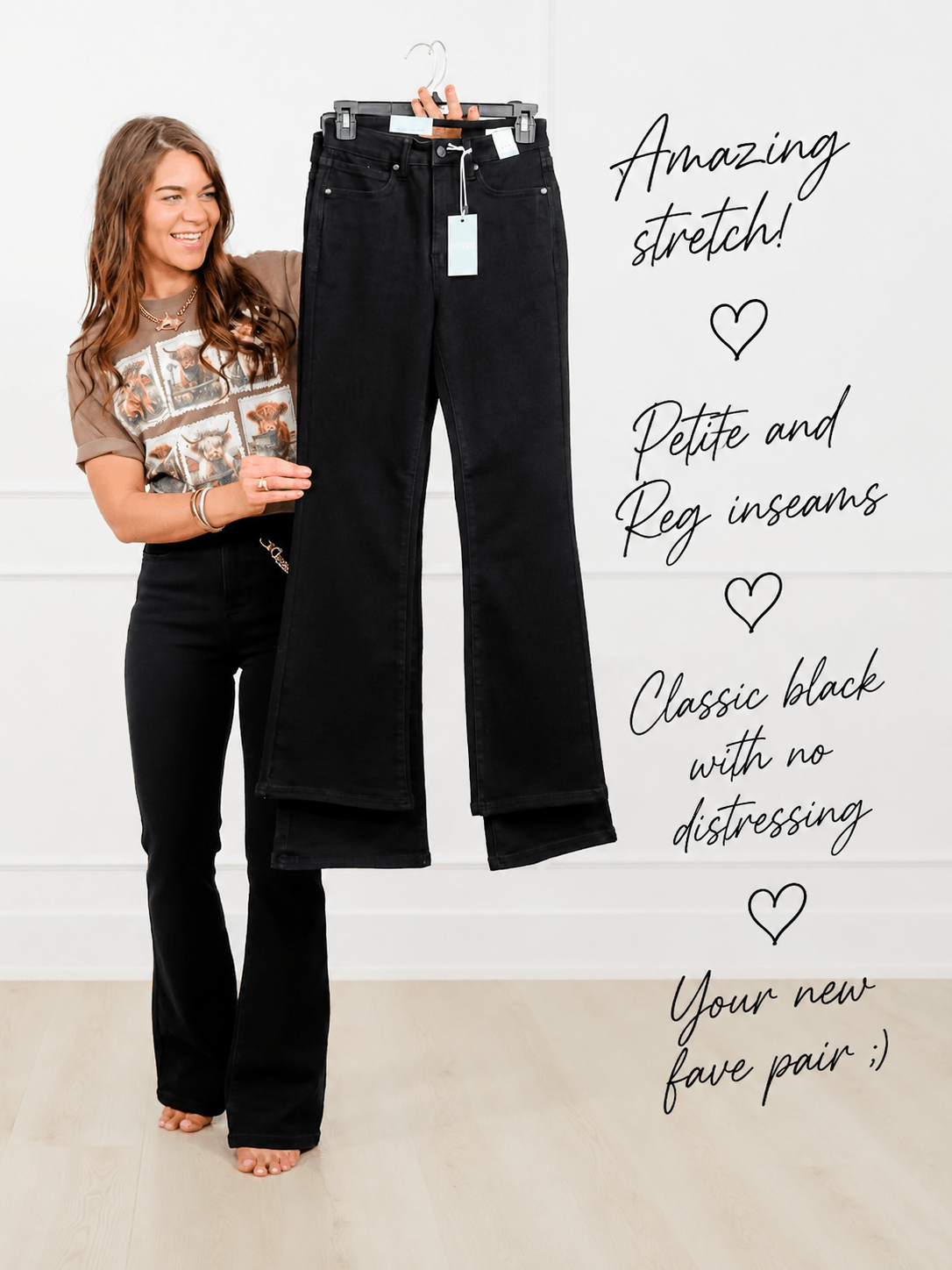 Judy Blue High Rise Black Petite/Reg Tummy Control Bootcut Jeans - Freckled Poppy