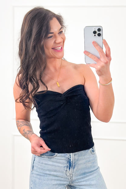 Ribbed Knit Twist Front Tube Top - Freckled Poppy