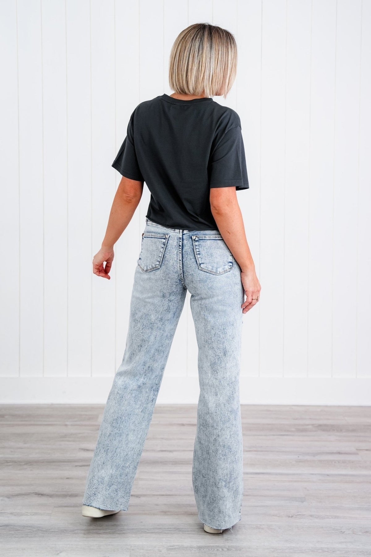 Judy Blue Bad Blood High Rise Light Mineral Wash Raw Hem Wide Leg Jeans - Freckled Poppy