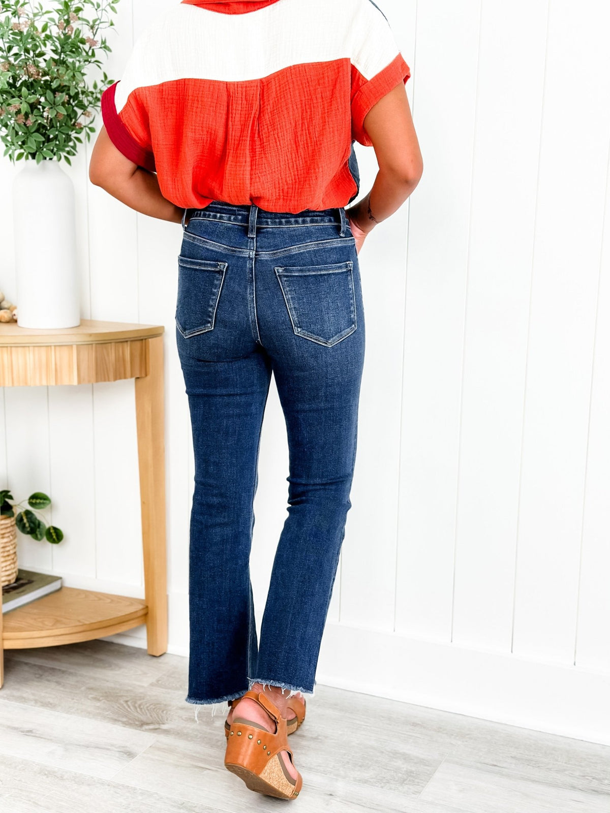 Vervet Girl's Night High Rise Dark Wash Raw Hem With Kick Flare - Freckled Poppy