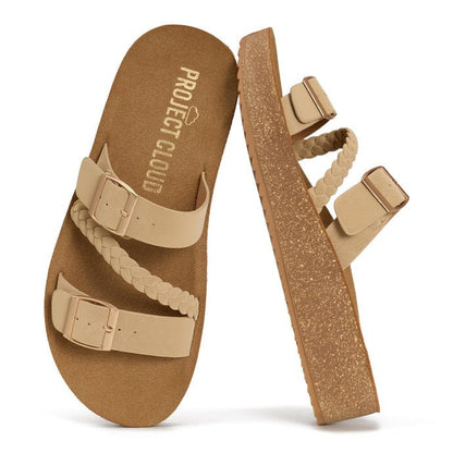Braided Strap Double Buckle Platform Sandal - Freckled Poppy
