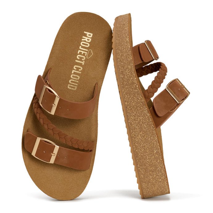 Braided Strap Double Buckle Platform Sandal - Freckled Poppy