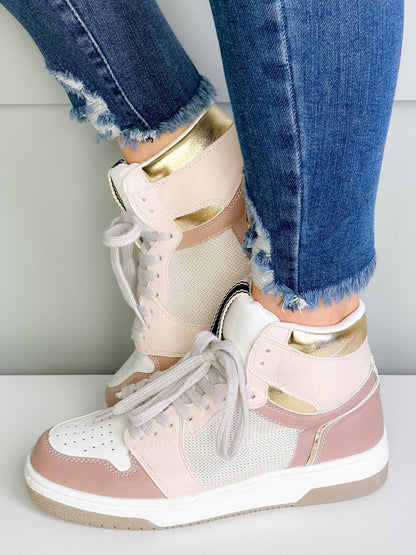 Shu Shop High Top Sneaker with Gold Trim Detail - Freckled Poppy