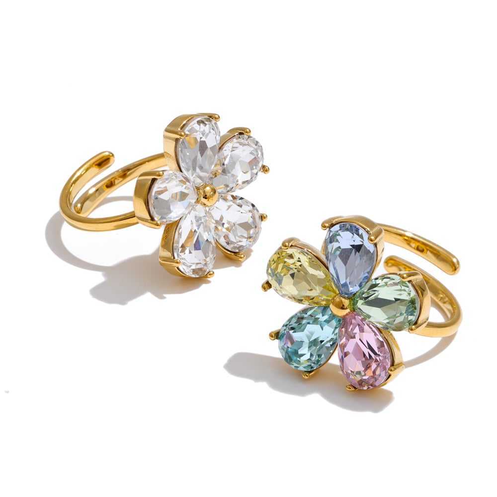 Gold Plated Crystal Flower Ring