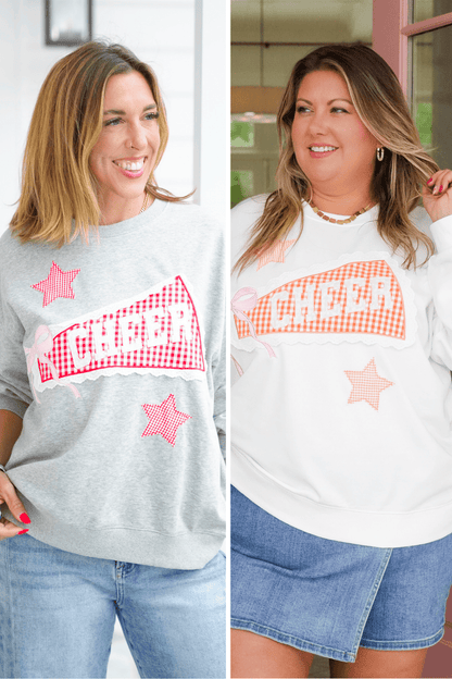 Long Sleeve Crewneck Top with Cheer Patch - Freckled Poppy