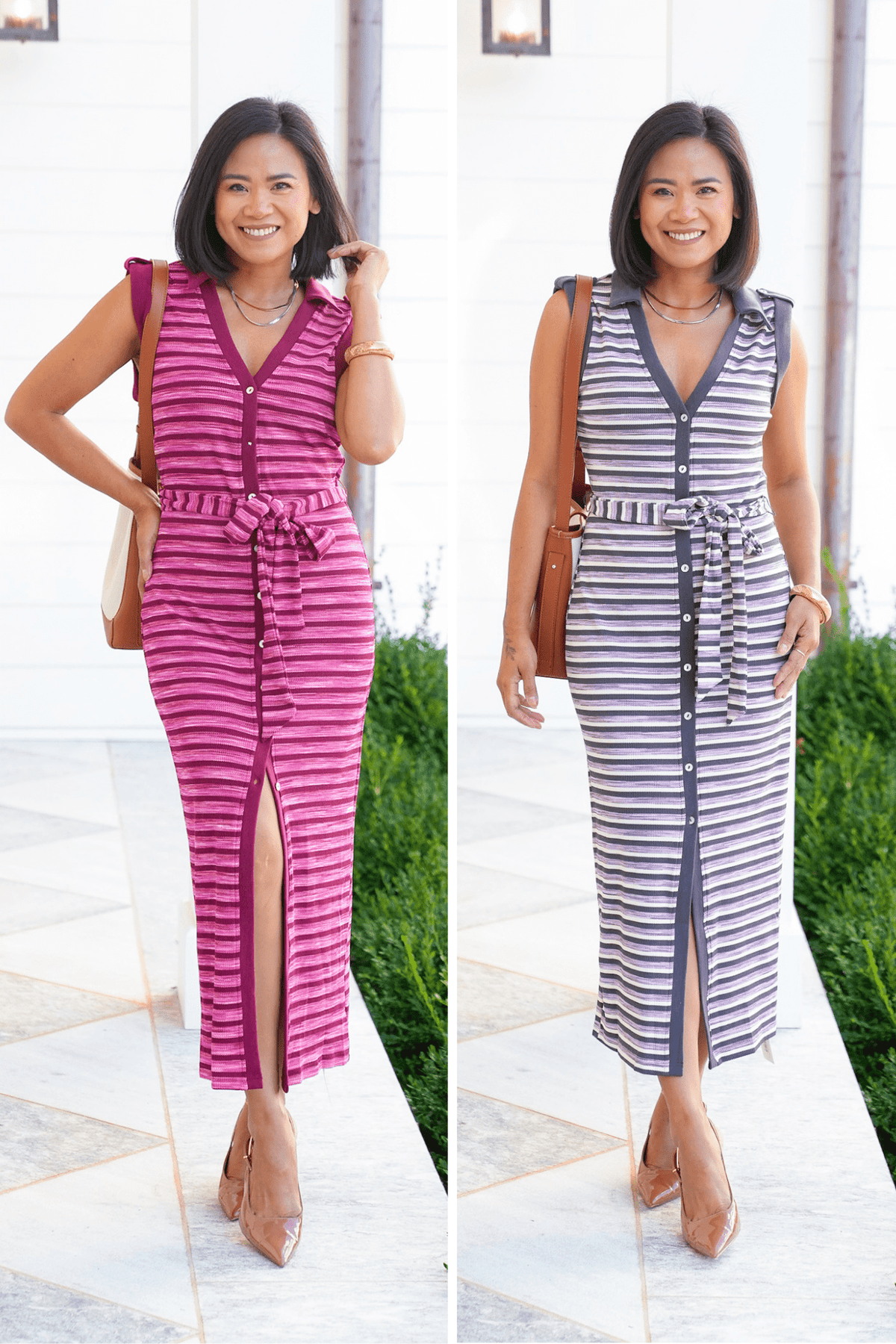 Stripe Sleeveless Button Down Midi Dress - Freckled Poppy