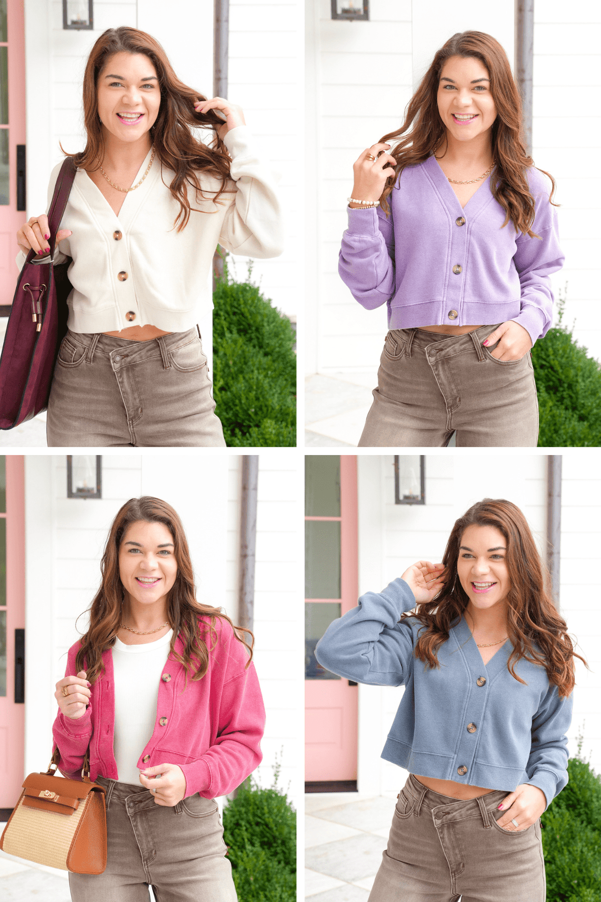 Washed French Terry Cropped Cardigan - Freckled Poppy