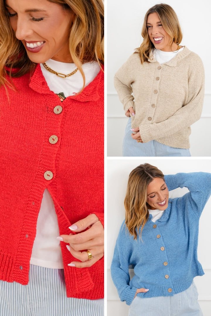 Long Sleeve Button Down Cardigan - Freckled Poppy