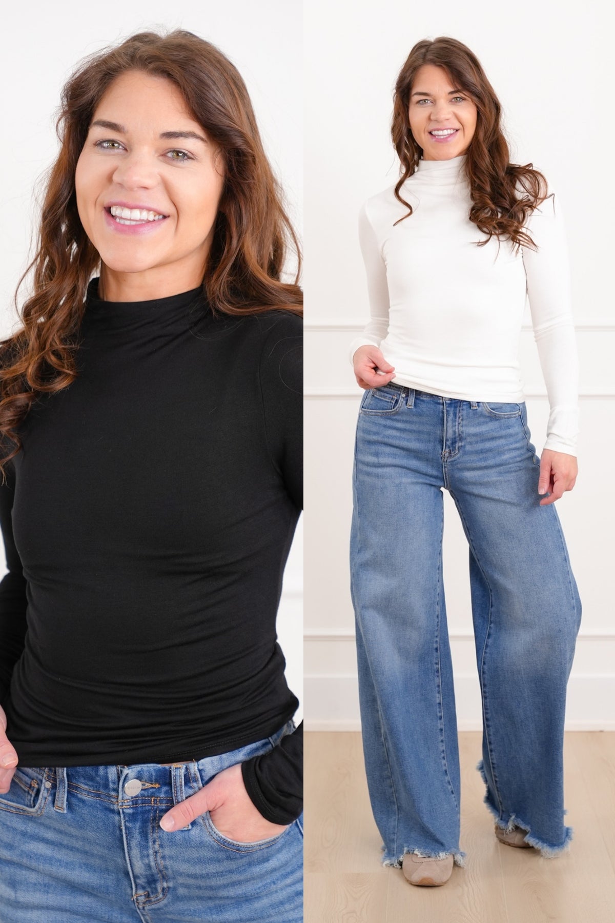 Solid Long Sleeve Mock Neck Top